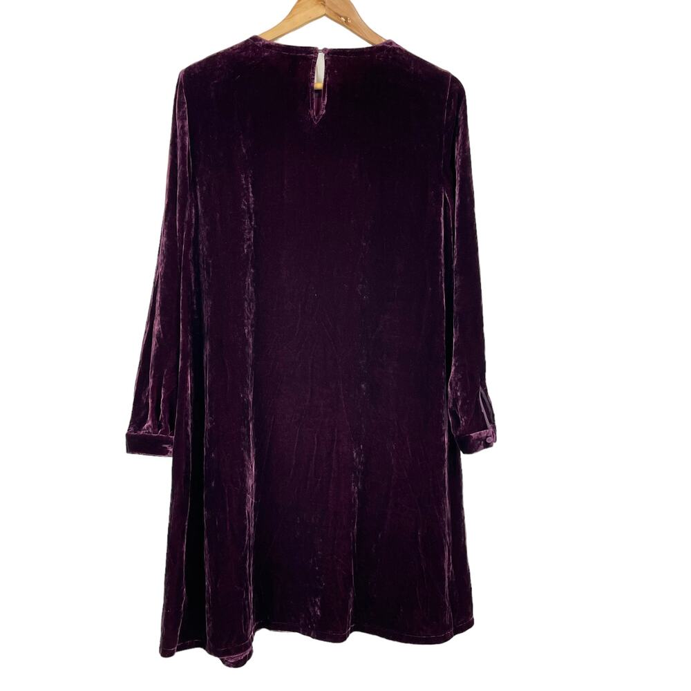 Eileen Fisher NWOT Velvet Crew Neck Dress Size S Purple Silk Blend Pockets Shift - Picture 6 of 12